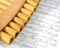 Pan flute and notes Royalty Free Stock Photo