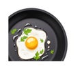 Pan with fried egg. Cooking food.