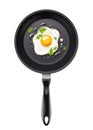 Pan with fried egg. Cooking food.