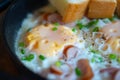 Pan fried egg topping with Thai sausage Royalty Free Stock Photo