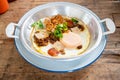 Pan Fried Egg topping with Thai sausage Royalty Free Stock Photo