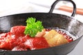 Pan fried fish fillets with tomato sauce Royalty Free Stock Photo