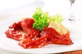 Pan fried fish fillets with tomato sauce Royalty Free Stock Photo