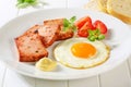Pan-fried Leberkase with sunny side up fried egg Royalty Free Stock Photo