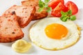 Pan-fried Leberkase with sunny side up fried egg Royalty Free Stock Photo