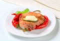 Pan-fried pork chop with chili peppers Royalty Free Stock Photo