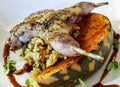 Pan-Fried Quail, Spiced Pumpkin, Ancient Grain Salad, Pomegranate Dressing