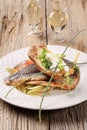 Pan fried trout and baked potato Royalty Free Stock Photo