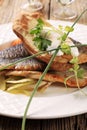 Pan fried trout and baked potato Royalty Free Stock Photo