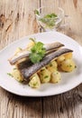 Pan fried trout fillets with potatoes Royalty Free Stock Photo