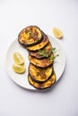 Baigan fry also known as eggplant or brinjal fry Royalty Free Stock Photo