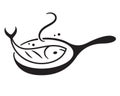 pan frying fish, vector