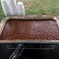 A Full Pan of Baked Beans at a Summer Barbecue