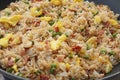 Pan full of ham fried rice close up