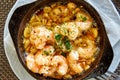 Pan of Garlic prawns Royalty Free Stock Photo