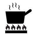 Pan heating icon on white background. flat style. pan on gas Icon sign. frying pan on fire symbol