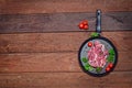 The pan with the meat on the Board. Royalty Free Stock Photo