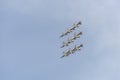 PAN military team performing close diamond formation capsized flight at airshow, Linate, Italy