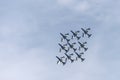 PAN military team performing close diamond formation flight at airshow, Linate, Italy