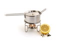 Pan for mulled wine preparation and lemon Royalty Free Stock Photo
