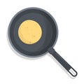 Pan with a pancake on it. Cooking tasty breakfast