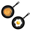 Pan With Pancake And Fried Eggs Isolated White Background Royalty Free Stock Photo