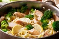 Pan of pasta with chicken and broccoli Royalty Free Stock Photo