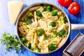 Pan of pasta with chicken and broccoli Royalty Free Stock Photo