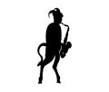 Pan Satyr playing a saxophone silhouette on white