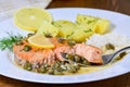 Pan seared salmon with lemon garlic caper butter sauce