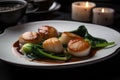 pan-seared scallops with bok choy and chinese black vinegar sauce Royalty Free Stock Photo