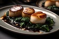 pan-seared scallops with bok choy and chinese black vinegar sauce Royalty Free Stock Photo