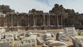 Pan shot of ruins or remains of columns at Devlet Agorasi in Side, Turkey. 4K footage, Beautiful old archeological park