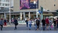 Pan Shot: Traffic And Tourists At Famous Cinema Zoopalast In Berlin, Germany