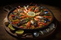 Pan of Spanish paella close-up.