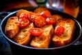 Pan Tumaca - Toasted bread rubbed with ripe tomatoes, garlic, and olive oil, a typical breakfast dish in Catalonia