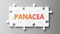 Panacea complex like a puzzle - pictured as word Panacea on a puzzle pieces to show that Panacea can be difficult and needs