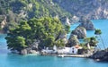 Panagia island in front of coast in village Parga,Greece Royalty Free Stock Photo