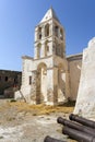 Panagia Myrtidiotissa old Medieval Greek Orthodox Church at Chora Kythira island, Kithira, Greece. Belfry two bells stonewall