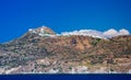 Panagia Thalassitra church and Plaka village view, Milos island, Cyclades.