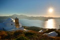 Panagia Thalassitra church at sunset. Plaka, Milos. Cyclades islands. Greece Royalty Free Stock Photo