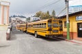 PANAJACHEL, GUATEMALA - MARCH 25, 2016: Local buses former US school buses in Panajachel village, Guatemal