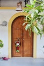 Panaji, Goa, India - December 15, 2019: Beautiful wooden door in the old town of Panaji Royalty Free Stock Photo