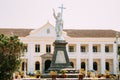 Panaji, India. Archbishop`s Palace And Statue Of Jesus In Sunny Day. The residence of the archbishop Royalty Free Stock Photo