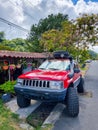 Panama, Boquete, red jeep with off road trim
