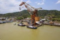 Panama canal, a crane on a floating platform.