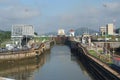 Panama Canal filling to raise a ship Royalty Free Stock Photo