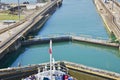 Ship going through Gatun Locks of Panama Canal in Panama