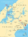 Panama Canal, artificial waterway in Panama, political map