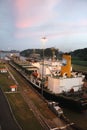 Panama Canal at sunset Royalty Free Stock Photo